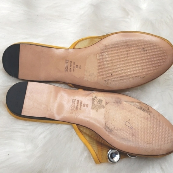 SCHUTZ Women Girah Crystal Embellished Mules -Mustard yellow 6B - Picture 6 of 8